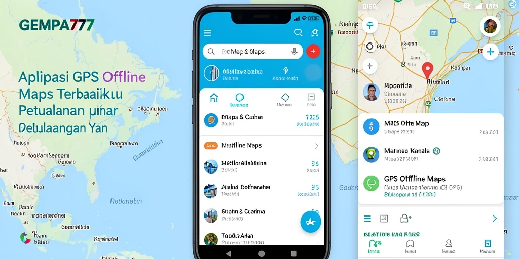 Screenshot aplikasi GEMPA777 dengan tampilan peta GPS Offline.