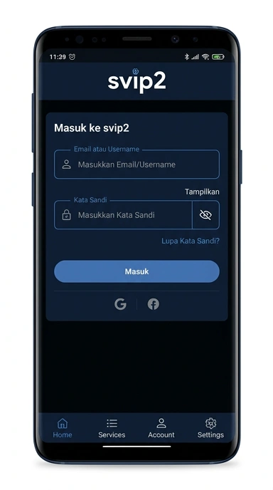 Tampilan halaman login svip2
